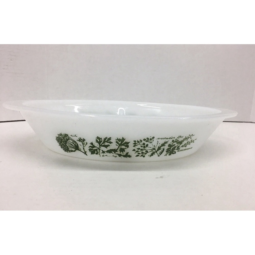 Glasbake Herb Garden Vintage Milk Glass Divided Oval Casserole Serving Dish 2352